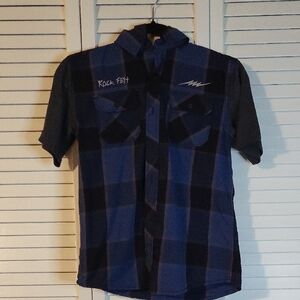 Navy Plaid Kids Button Down Shirt